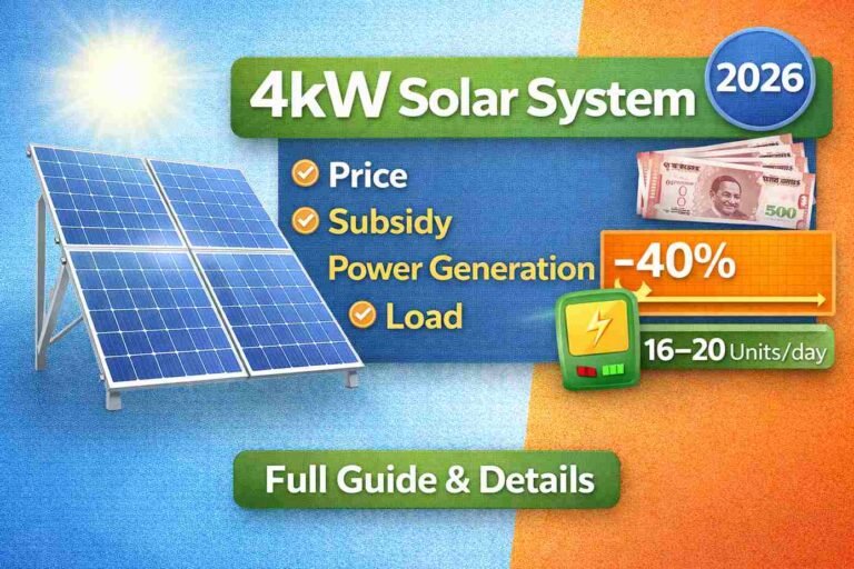 4kW Solar System Price in India (2026) – Cost, Subsidy, Area, Power Generation & Load