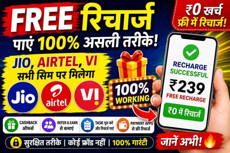 Free Recharge कैसे पाएं? Jio, Airtel और VI यूज़र्स के लिए पूरी जानकारी